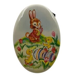 Vintage Daher Easter Bunny Yellow Chicks Colorful Tin Kitsch Made England